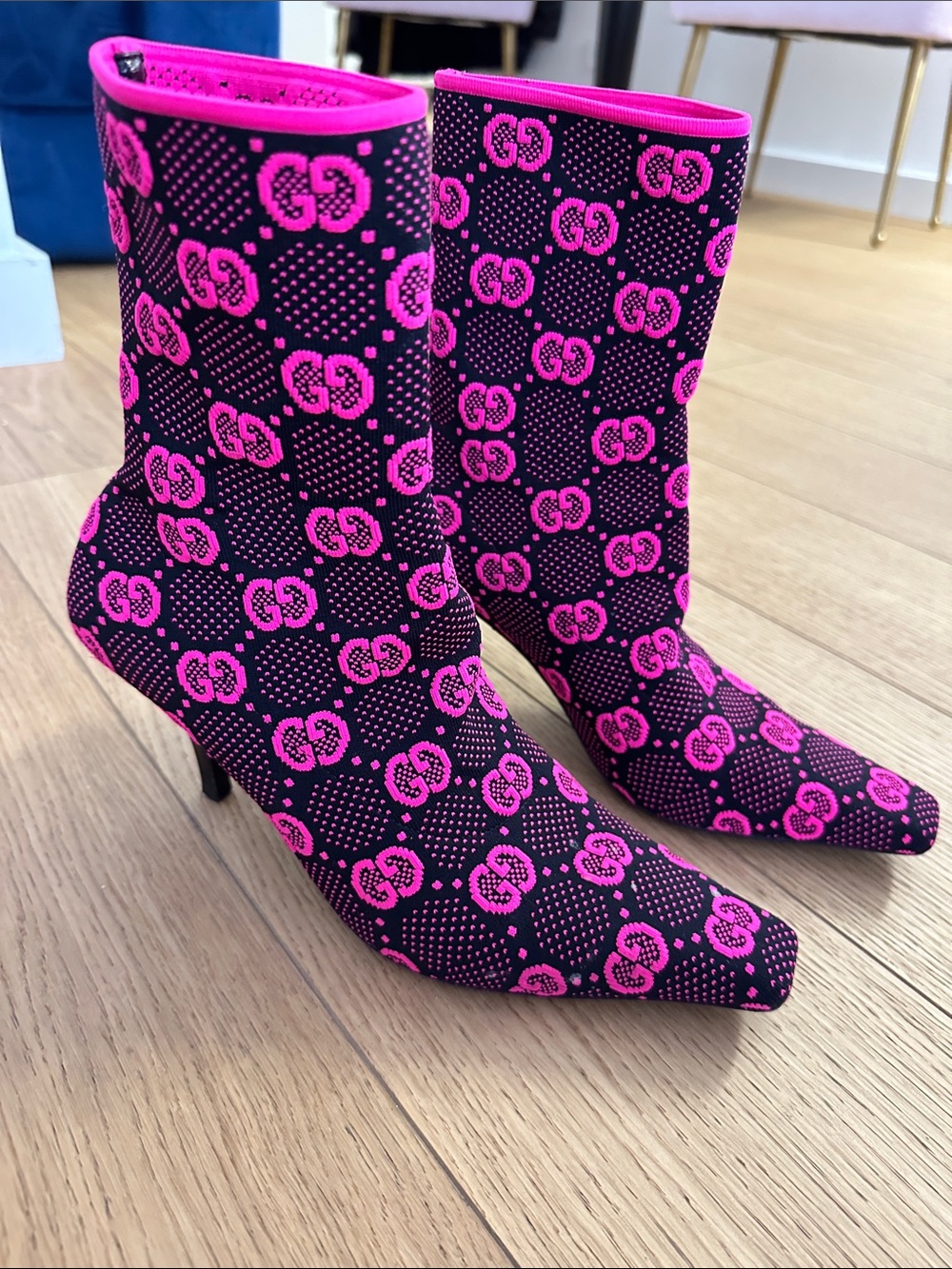 Gucci Hot Pink and Black GG Jacquard Sock Boots